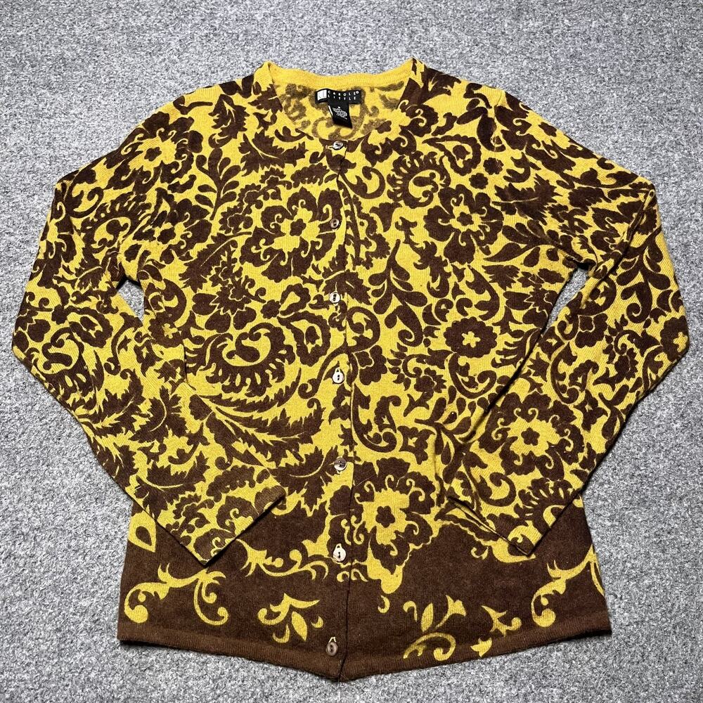 Carol Little Cardigan Womens Small Yellow Wool Geometric Button Knit